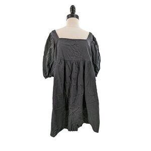 Lumiere Women Black Square Neck Cotton Mini Dress Size Large